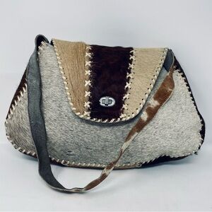 Vintage Aboriginal Real Fur Brown and Grey Handmade Shoulder Bag